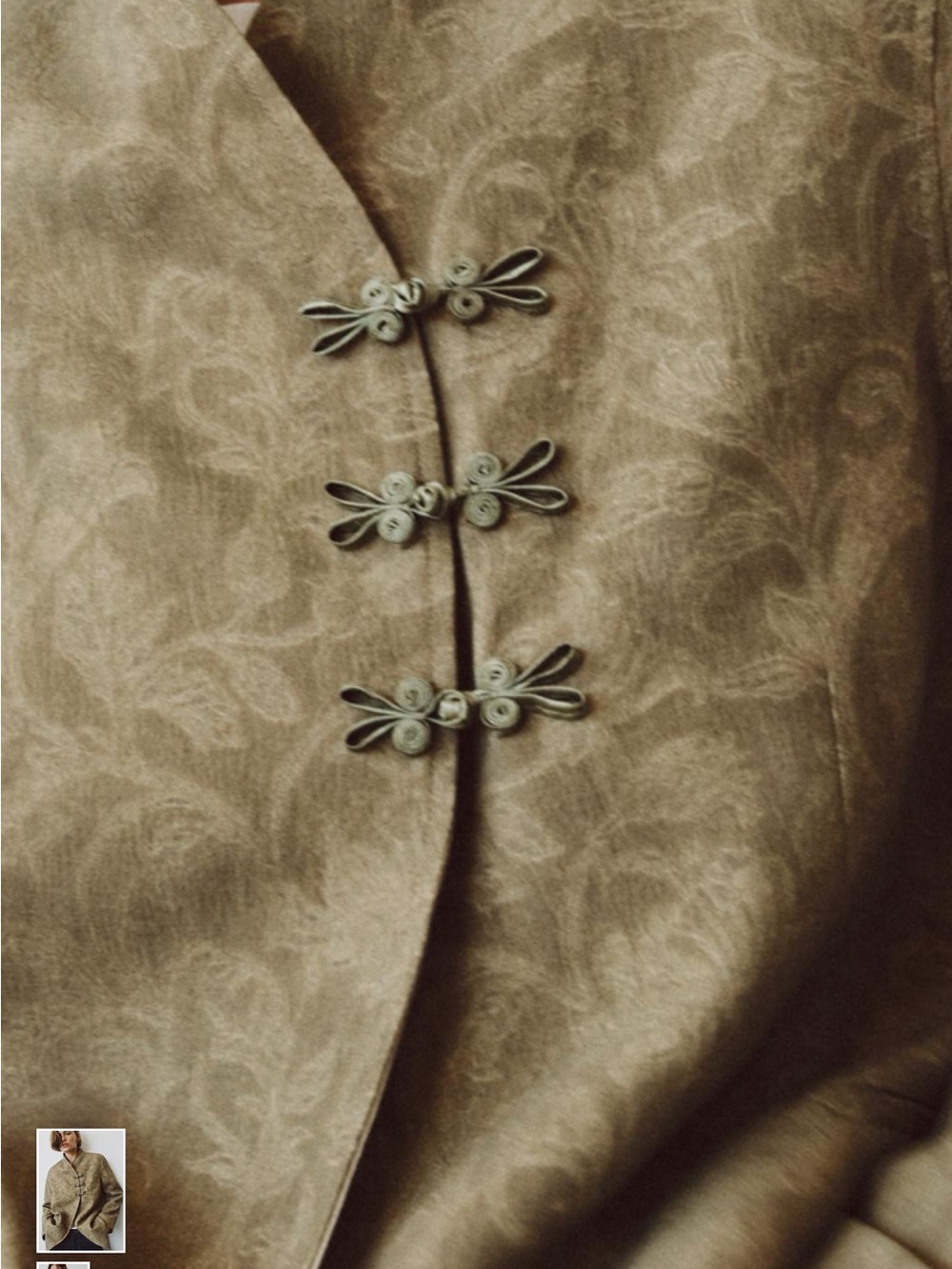 Zara Boho Asian Inspired Open Collar Frog Closure Jacket Floral Tapestry NWT - Picture 4 of 12
